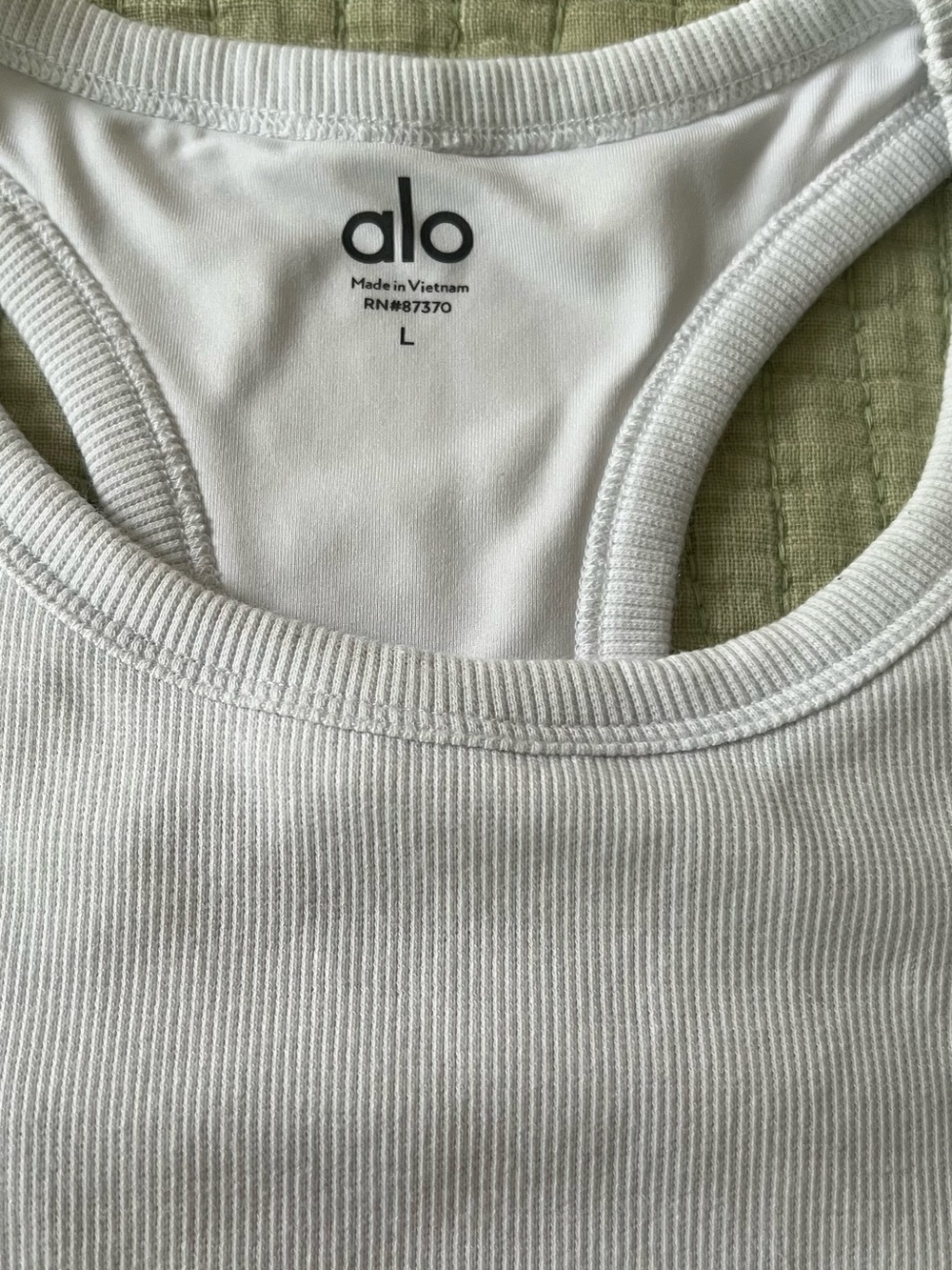 ALO Yoga White Ribbed Scoop Neck Tank Top